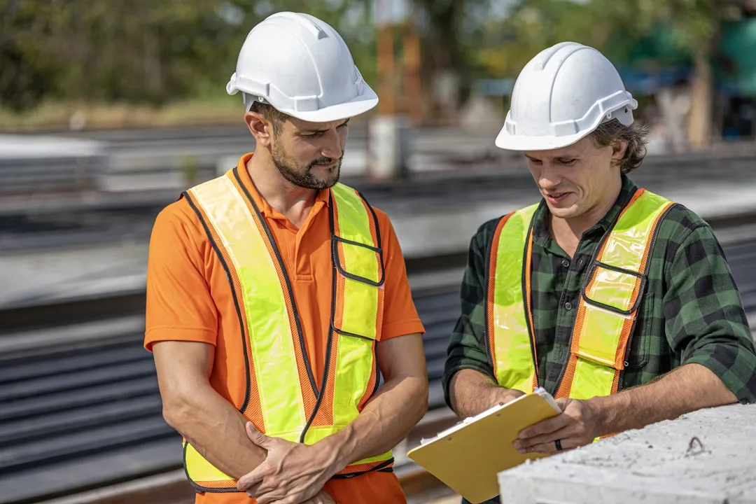 Engineers reviewing plans at a job site